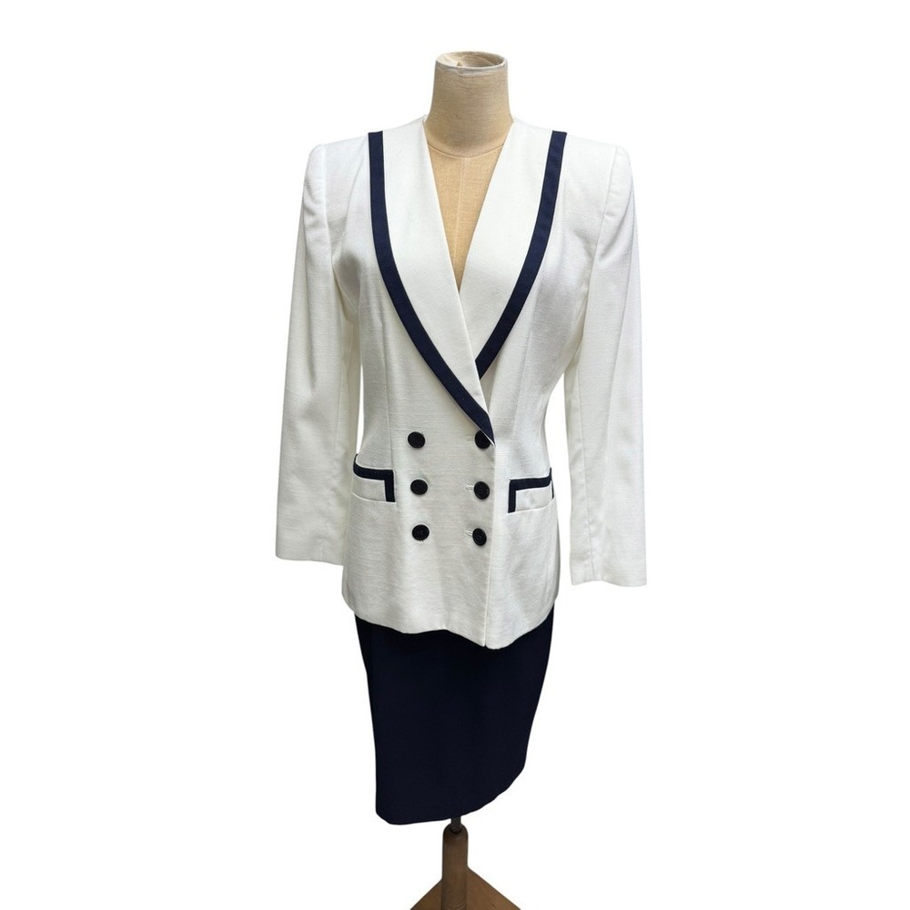 VTG White Navy Nautical Double Breasted Skirt Suit Set Money SZ 6 Gilmore Girls